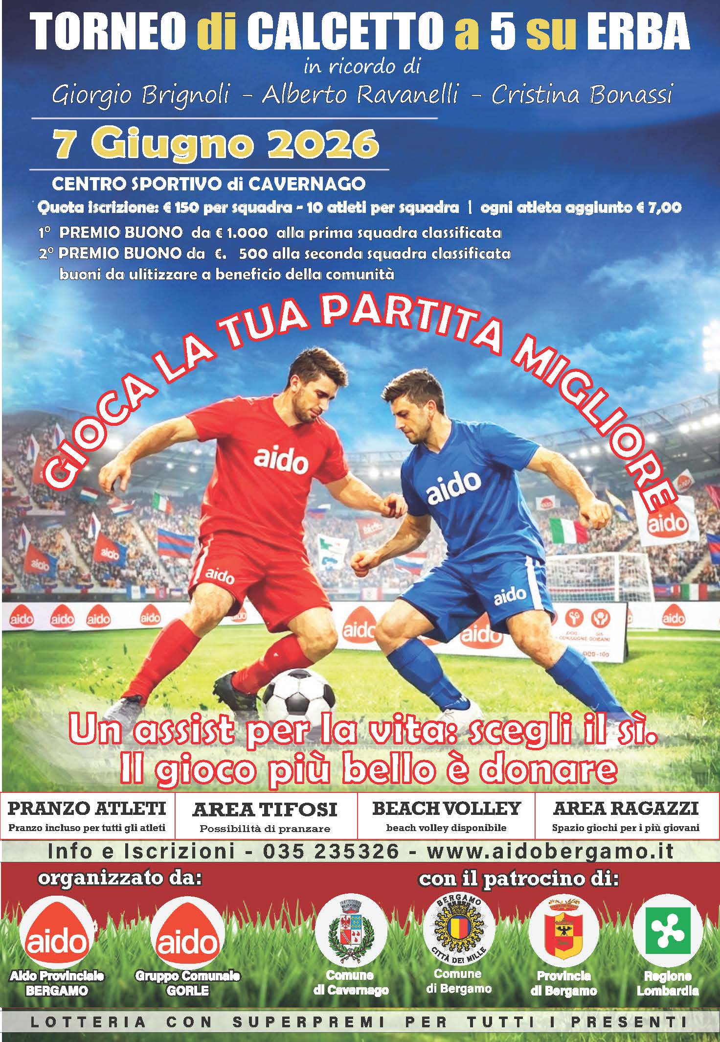 Volantino Torneo di Calcetto AIDO Bergamo 7 Giugno 2026